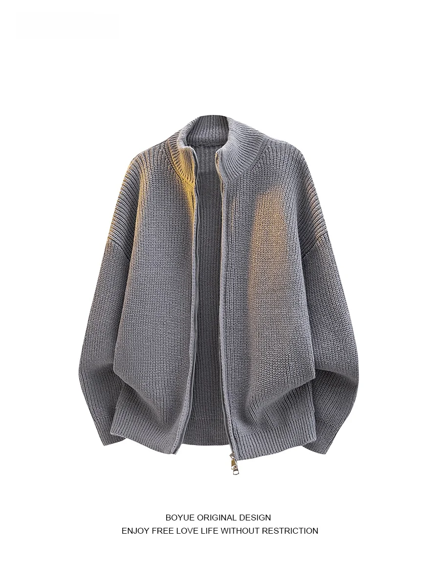 

Вязаный кардиган BOYUE на молнии, однотонный, повседневный, модный, для мужчин и женщин, осенне-зимний, универсальный, теплый