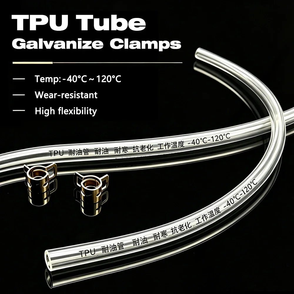 ID 4mm~16mm Clear TPU Fuel Tube & Galvanized Clamps Diesel Oil Corrosion Resistant Engine Fuel Line for Engine Oil Transfer