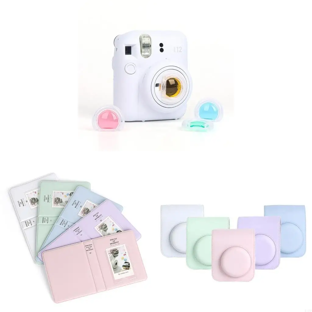 E1PF 12 Color Camera PU Bag Photo Album Sticker Photo Frame Selfie Lens Filter 7-in-1 Set