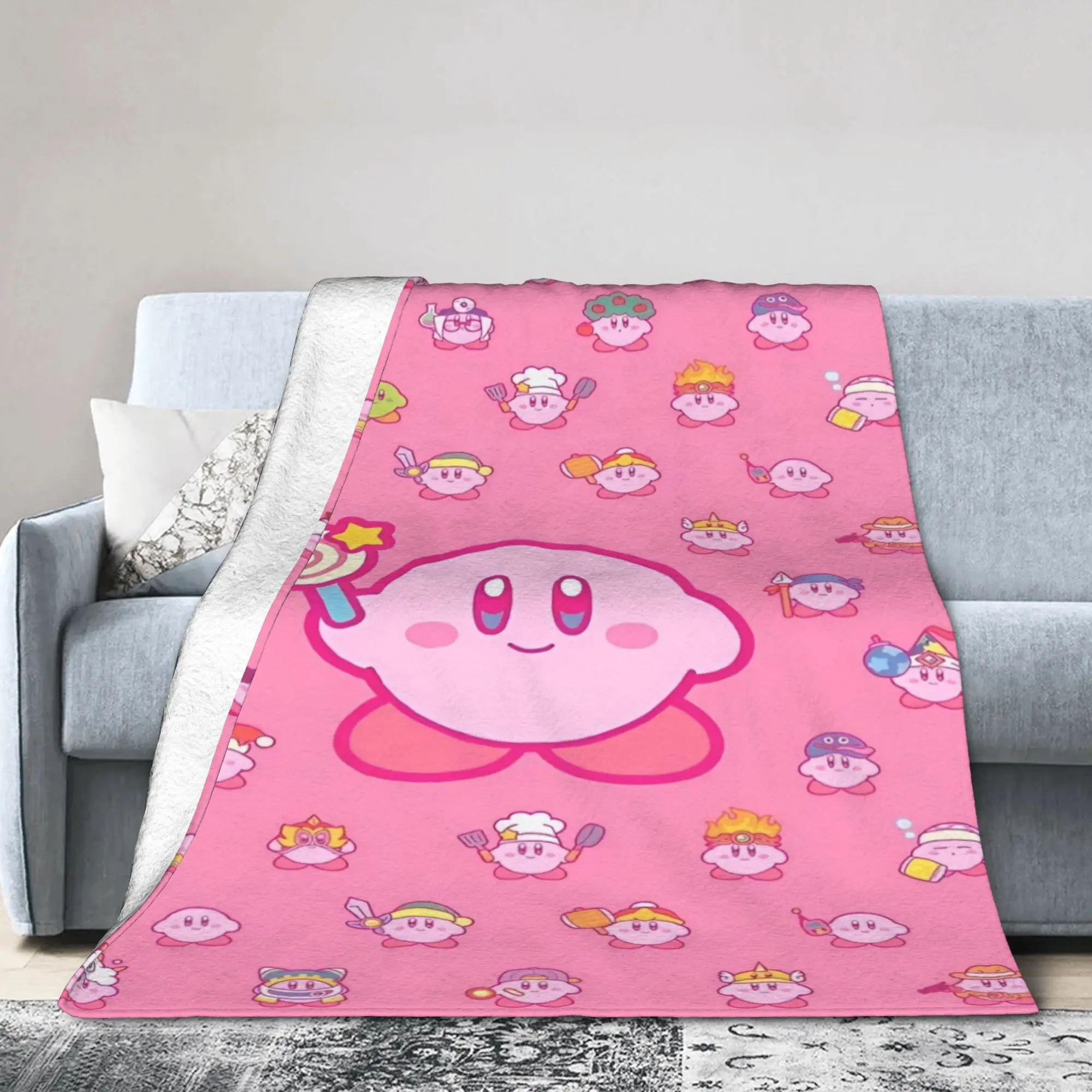K-Kirbys Cartoon Stars Kawaii Plush Blanket Children  Flannel Throw Blanket For Bedroom Warm Soft Customized Bedspread