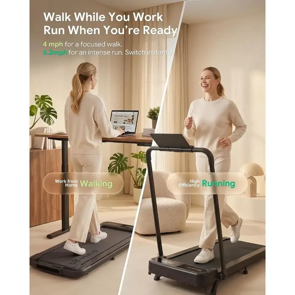 Smart Incline Walking Pad Treadmill, 12% Incline, Compact with Safety Handle, Plug & Play, Desk Treadmill, LED Display, Suitable
