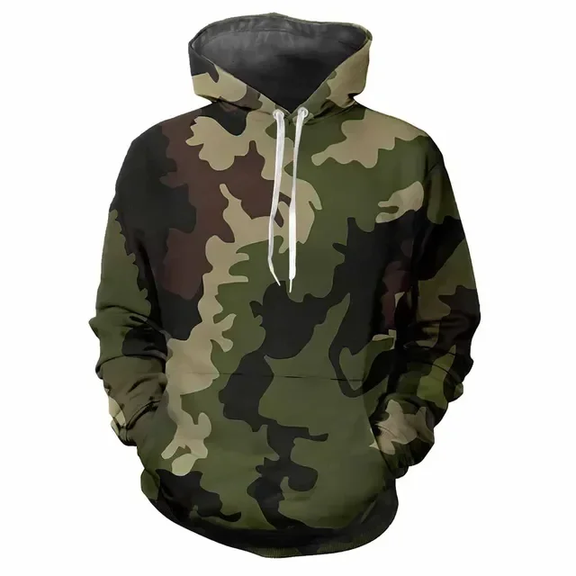 Erkek moda baskılı kamuflaj desen Hoodie dijital baskılı rahat uzun kollu Hoodie erkek moda üst