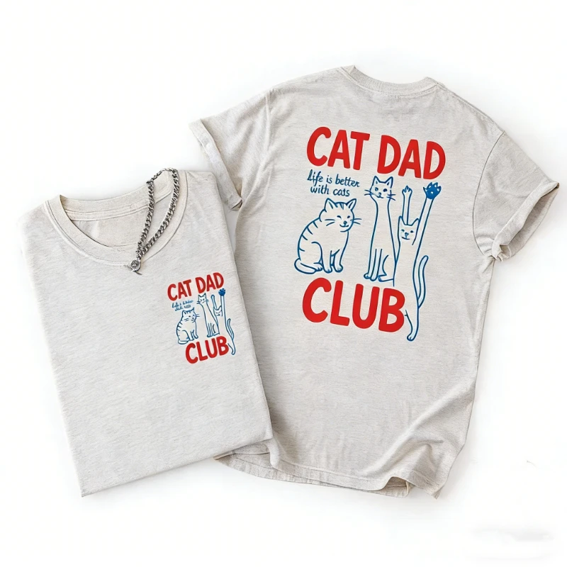 Cat Dad Shirt Lover New Gift Funny Pet Printed T-Shirt Tops Minimal Owner Apparel for Unisex Tee Casual Regular Short Sleeve