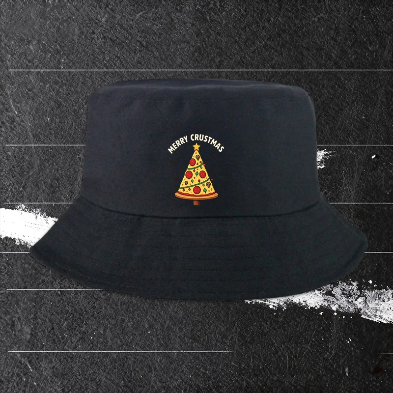Sombrero de pescador con estampado de pizza navideña, sombrero de pescador para parejas navideñas, adecuado para uso informal, regalos navideños, complementos diarios, U
