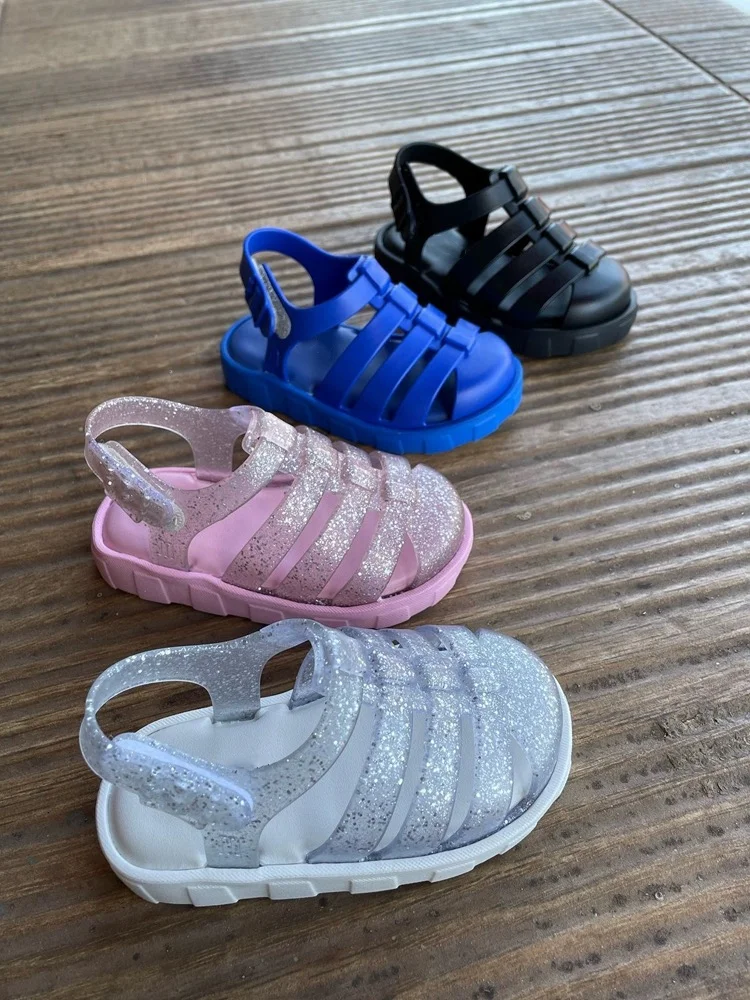 Sandalias romanas transpirables ahuecadas con cabeza de moño para niños, zapatos de playa cómodos informales para niñas, zapatos de gelatina para niños, Verano