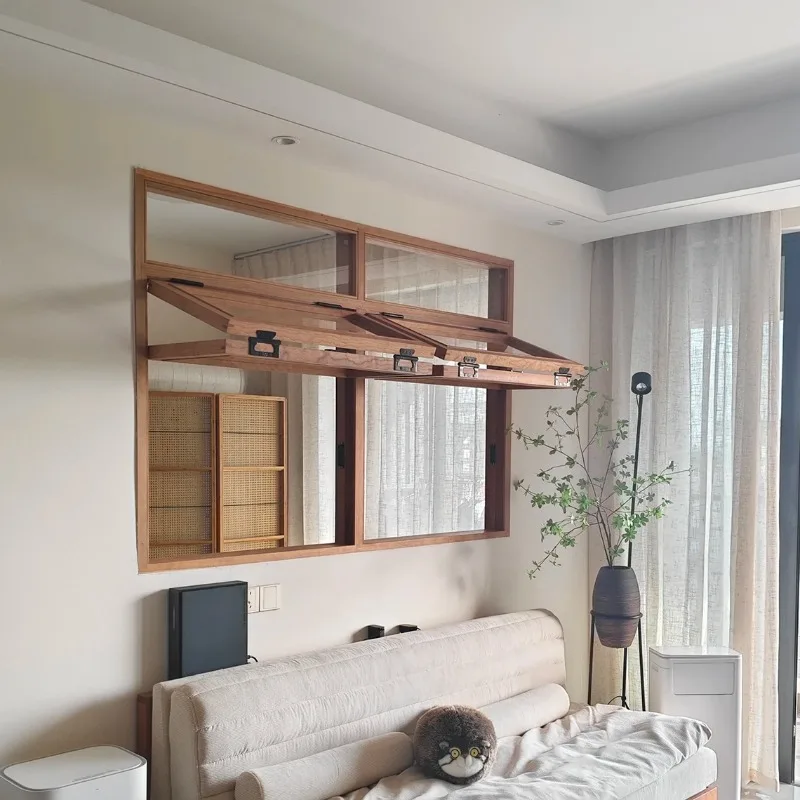 نافذة هوفر كريمية للرياح من الخشب الصلب لأعلى ولأسفل، نافذة قابلة للطي للمطبخ وغرفة المعيشة، إطار خشبي عتيق #2