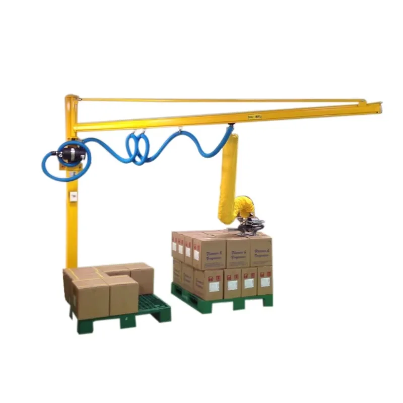 

Vacuum tube lifter hoist, for loading stacking drums with bag boxes