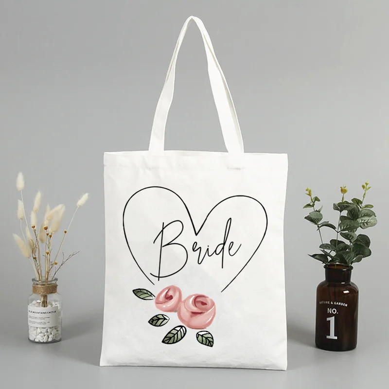 Team Bride Bag Party Print Tote Bag Canvas Handbag with Makeup with Makeup Bag Wedding Party Canvas Tote Shopping Bag
