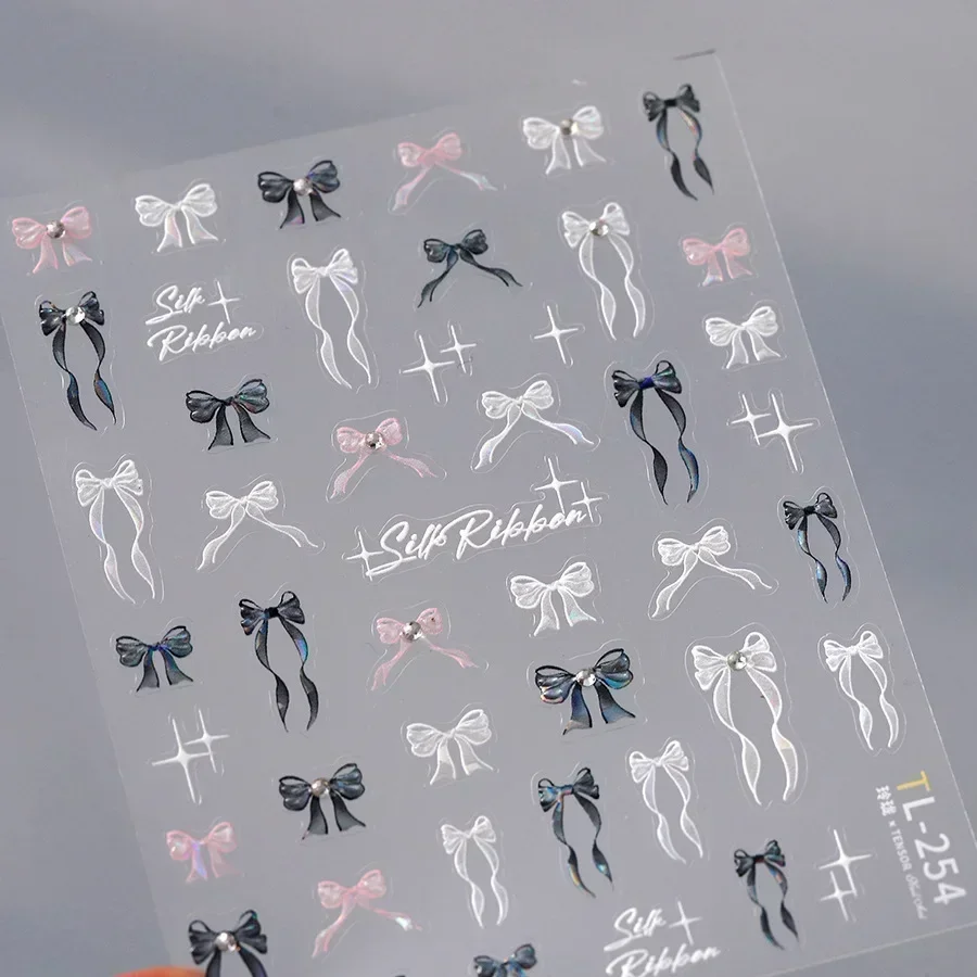 Shiny Bowknot Pink & White 5D Nail Art Sticker Set
