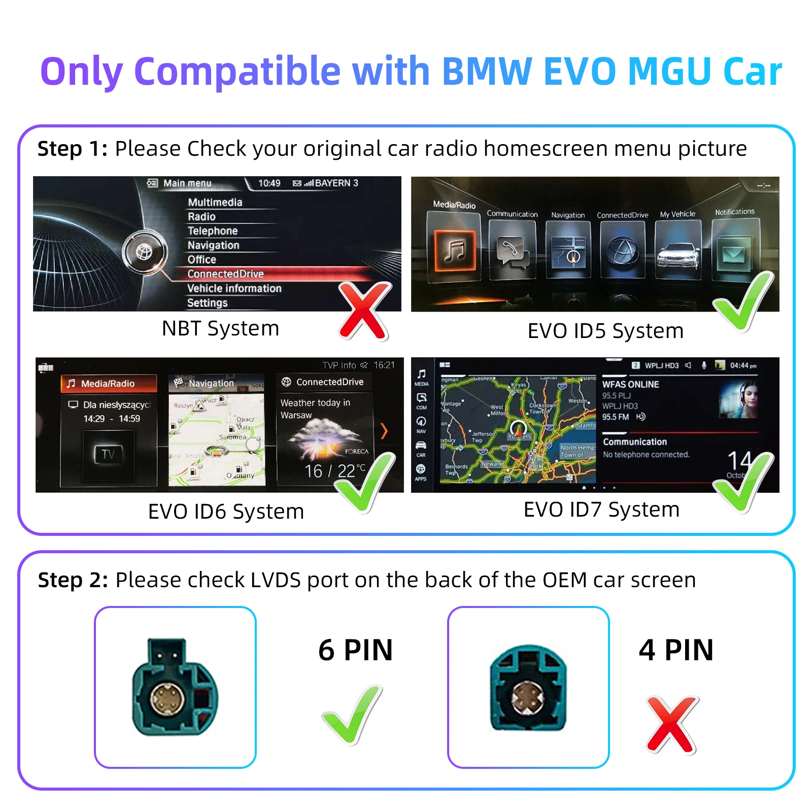 EzoneTronics Wireless CarPlay Android Auto retrofit kit decoder box for BMW EVO MGU ID5 6 7 System 1 3 5 6 7Seires X1 X2 X3 X4