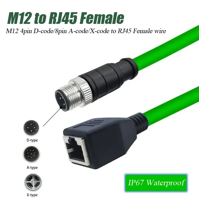 M12 to RJ45 Network Connector 4/8Pin A/D/X Code IP67 Outdoor waterproof Extension Cable Shielded Gigabit Male Female Sensor Plug