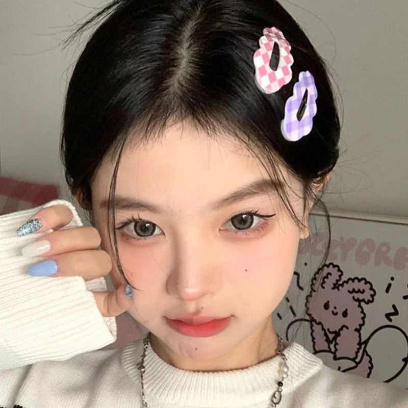 8PC Fashion College-style Plaid Cloud BB Hair Side Clips Vintage Hairpin for Girls Women Korean Hair Accessories
