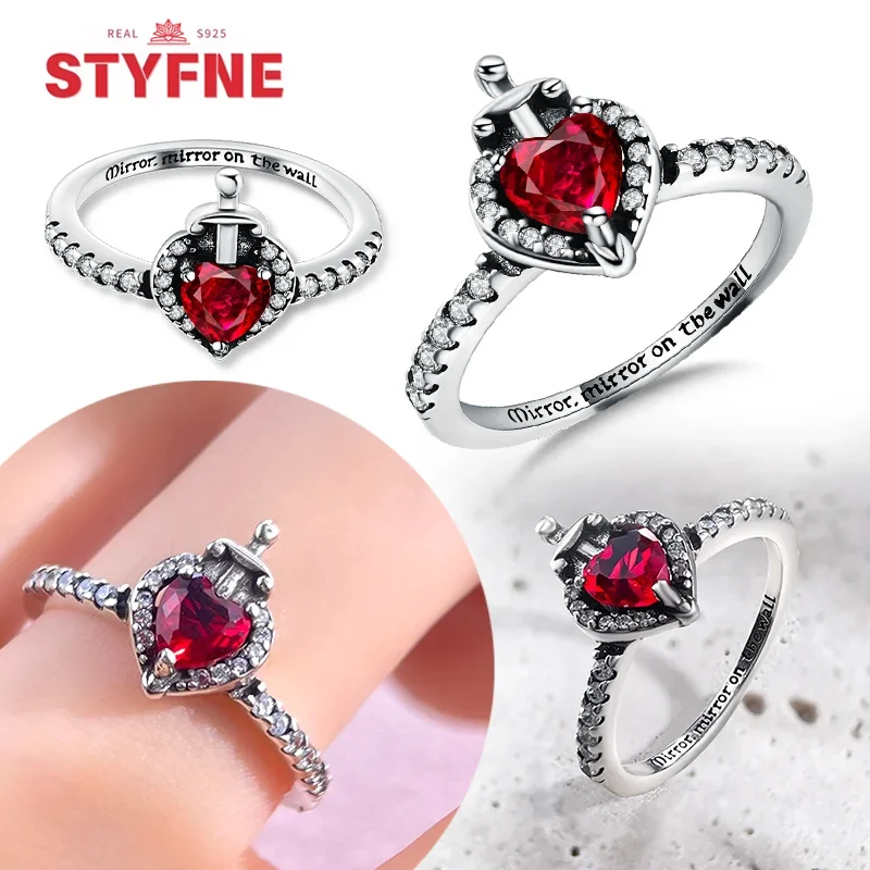 925 Sterling Silver Red Heart Magic Love Rings Shiny Zircon Villains Evil Queen Ring for Women Fine Exquisite Jewelry Gift