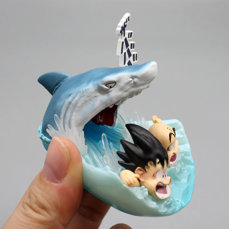 6.5cm Dragon Ball Goku Kuririn Practice Escape From Sharks Sea Anime Figure Model Statue Collection Desktop Decoration Ornament