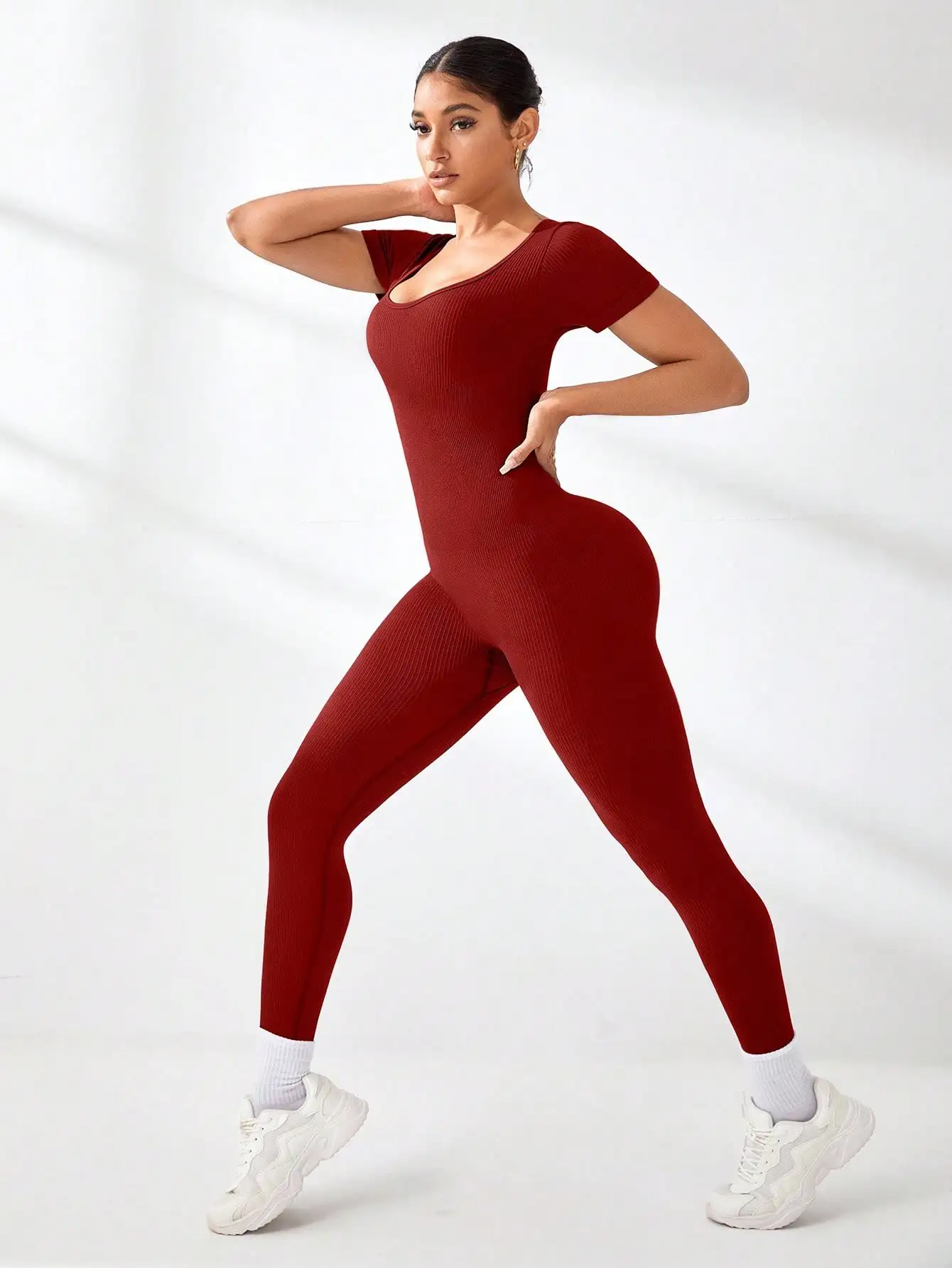 بذلة رياضية لليوجا مثيرة للتخسيس للنساء للربيع والصيف، بياقة مربعة، تصميم مريح لرفع الأرداف، ملابس نشطة #5