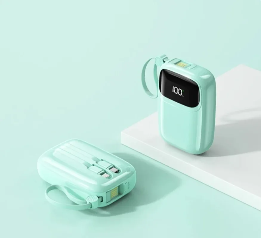 超急速充電モバイルバッテリー 10000mAh 22.5W iPhone、Xiaomi、Samsung、Huawei対応 デジタルディスプレイと内蔵ケーブル付き