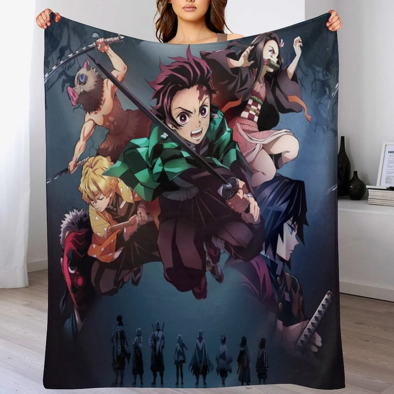 Demon Antistatic Soft Blankets & Throws Blanket Slayer Fluffy Decorative Anime Custom Fleece