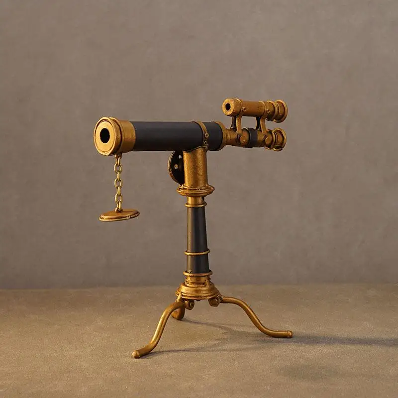Retro Iron Telescope Projector Replica, Antique Style Figurine, Window Display & Cafe Scene Decoration, Unique Tabletop Craft