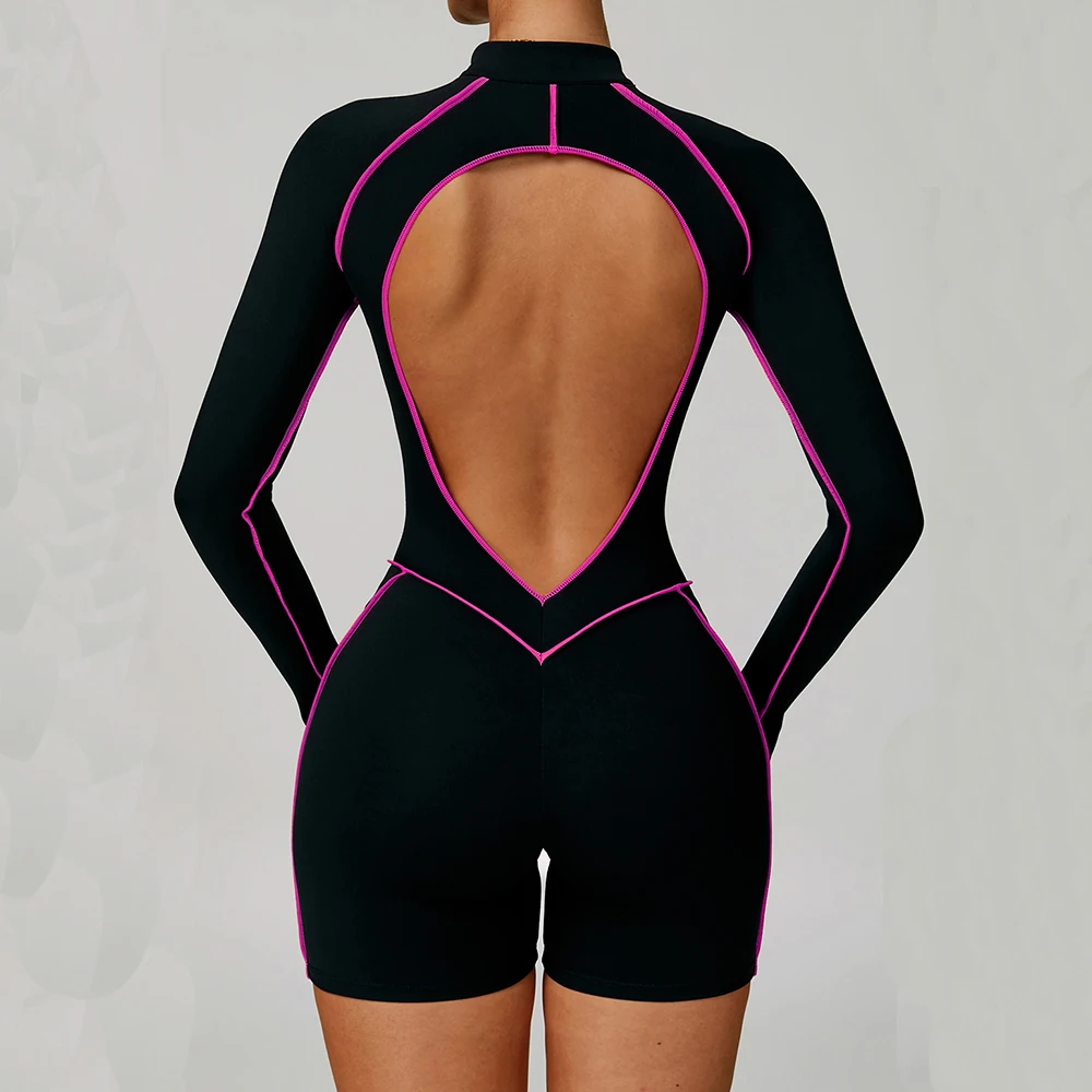 Yoga Boilersuit Women's Gym Set Sportswear Long Sleeved Zipper Jumpsuits Workout High-intensity Fitness One-piece Short Rompers