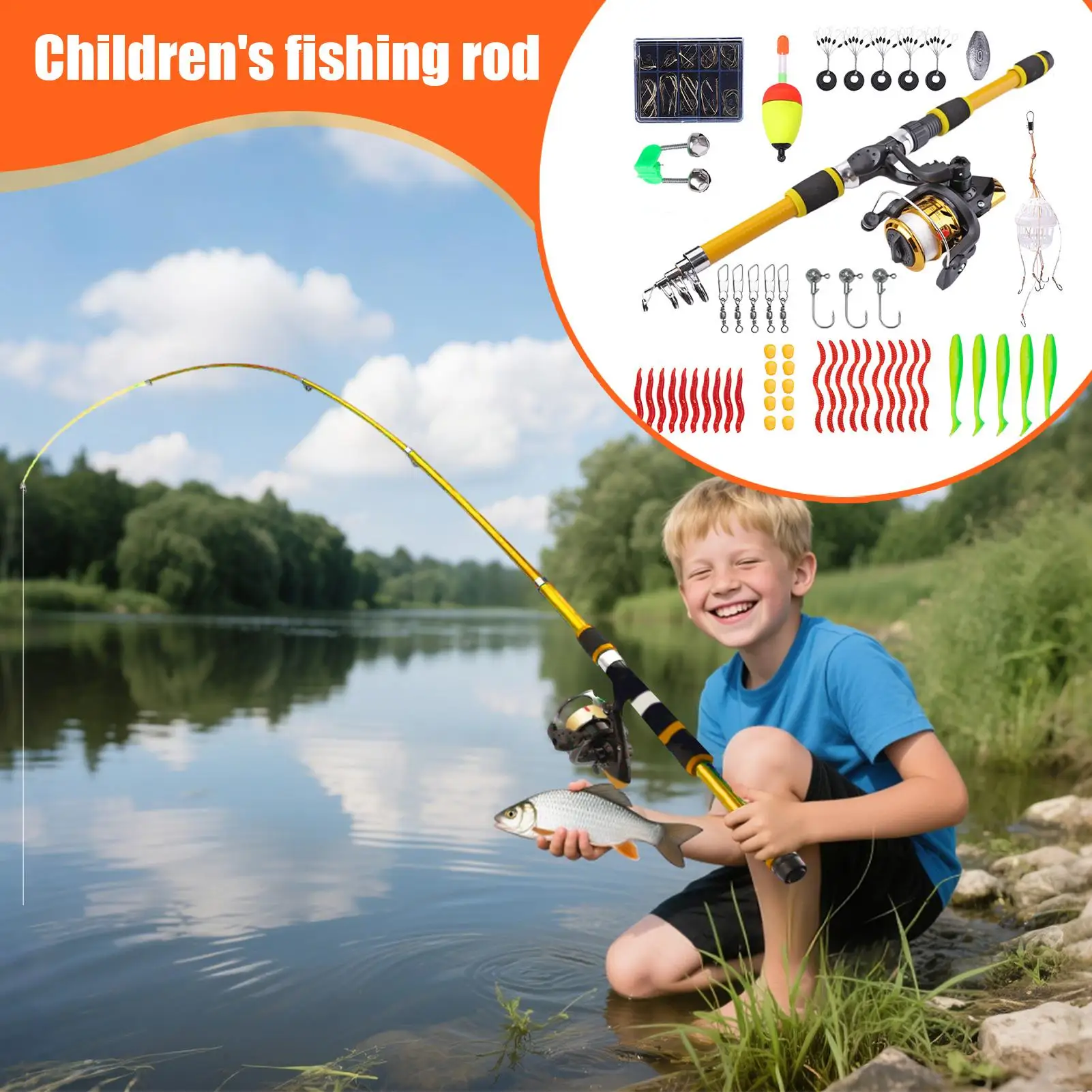 

Fishing Pole Kids Extendable Youth Rod Set 71 Inch Youth Beginner Pole And Reel Set For Saltwater Travel Kayak Boat Surf Camping