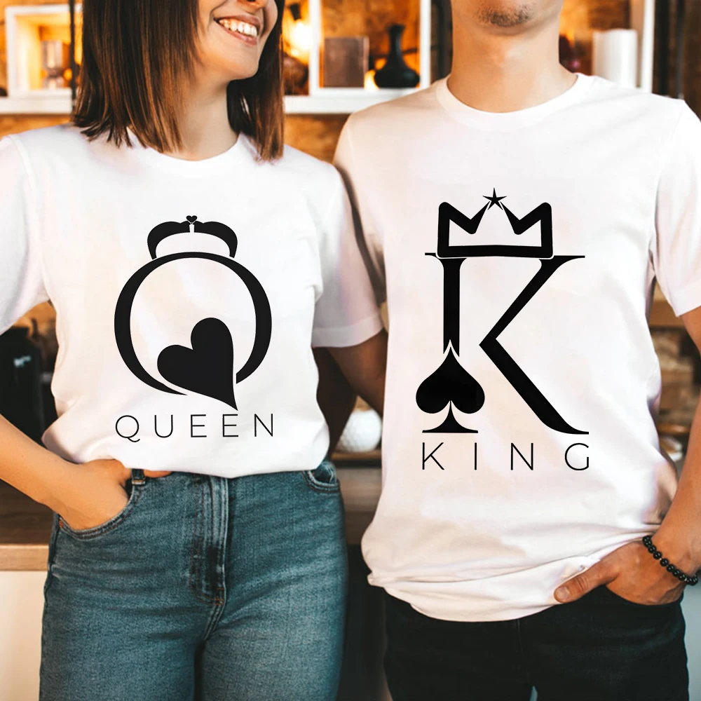 Couple T Shirt Her King His Queen Graphic Tshirts Men Women Wedding Party Shirt Short Sleeve Lovers Honeymoon Matching T Shirt