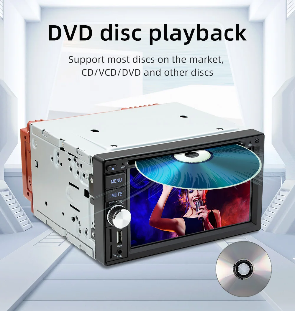 BQCC 2Din Car DVD Player Wired CarPlay Android Auto FM AM Radio BT AUX USB TF Card Multimedia Stereo