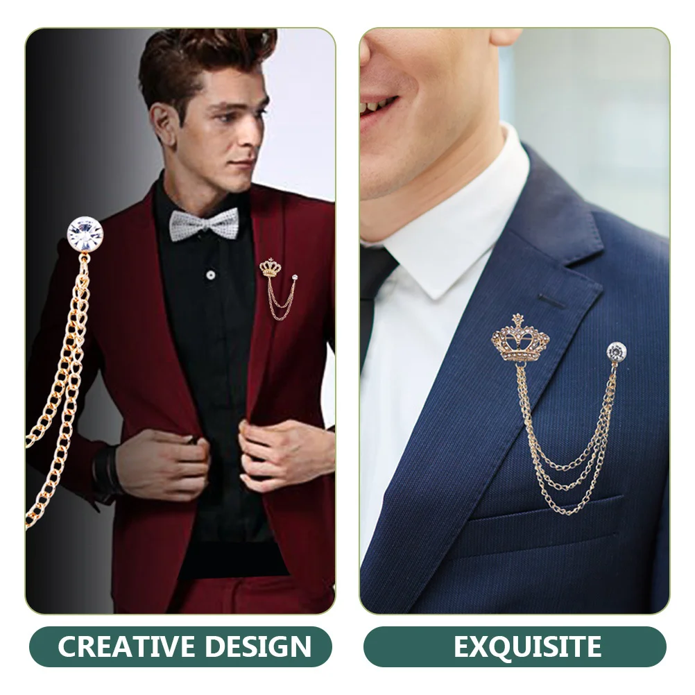 

2Pcs Rhinestone Collar Chain Brooch Pin Sweater Clips Suit Accessories Men Shirt Lapel Pin Elegant Tassel Dress Clips