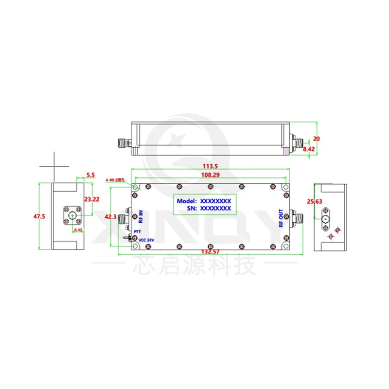 XINQY 10W Amplifier Power 1500MHz~2000MHz Anti-drone Rf Amplifiers 5W SMA-F 50 ohm Rf Power Amplifier Module