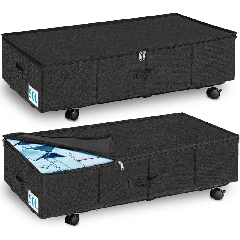 

Under Bed Storage with Wheels & Lid , Underbed Storage Container, Clothes Comforters Shoe Storage Bag Drawers