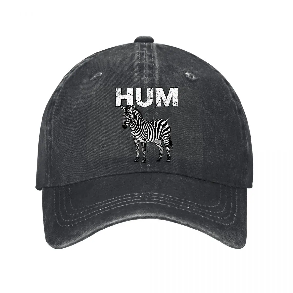 HUM Zebra Black White Distressed Graphic Washed Baseball Cap Outdoor Hat