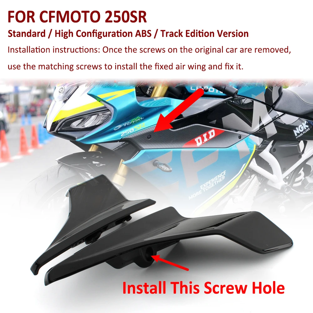 Peças da motocicleta Side Downforce Spoilers nus, Winglet fixo, Asas de carenagem, Defletores, CFMOTO, CF250SR, CF 250SR, 250 SR, 300SR