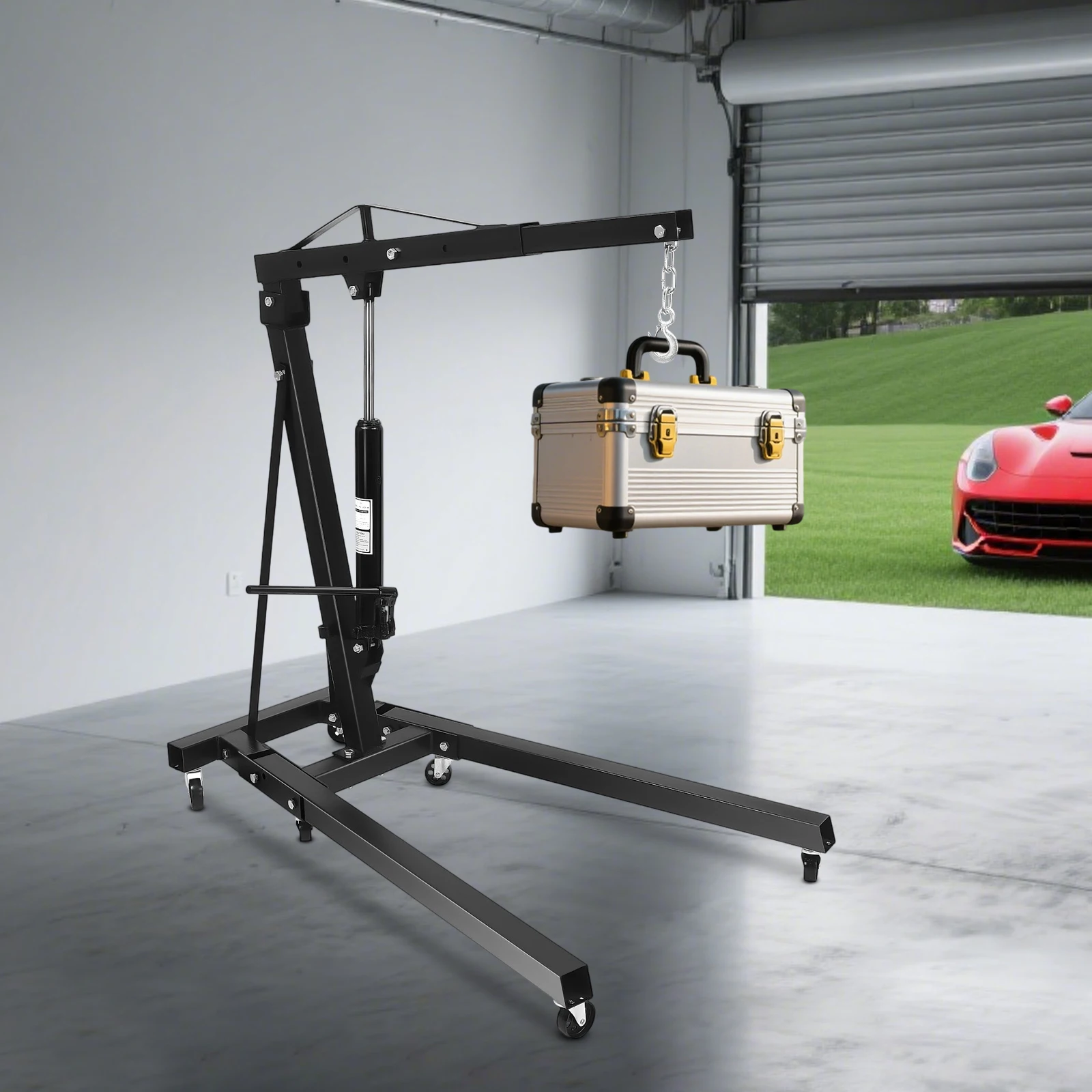 2 Ton Carbon Steel Folding Engine Hoist Crane Hoist Lift Hydraulic Powered Crane Hoist Lift Adjustable Lifting Height Black