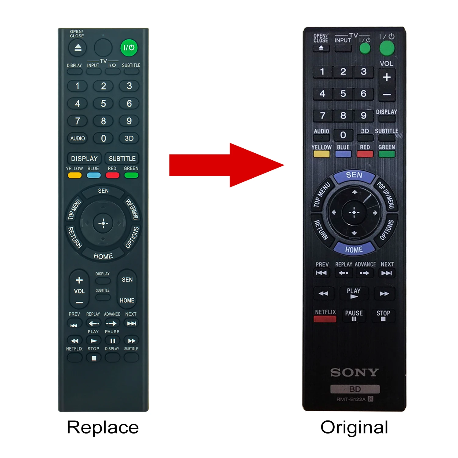 Controle Remoto Substituído Fit para Sony Blu-Ray Disc, DVD Player, BDP-S790, RMT-B122P, RMT-B122C, RMT-B122A, RMT-B123A, Novo