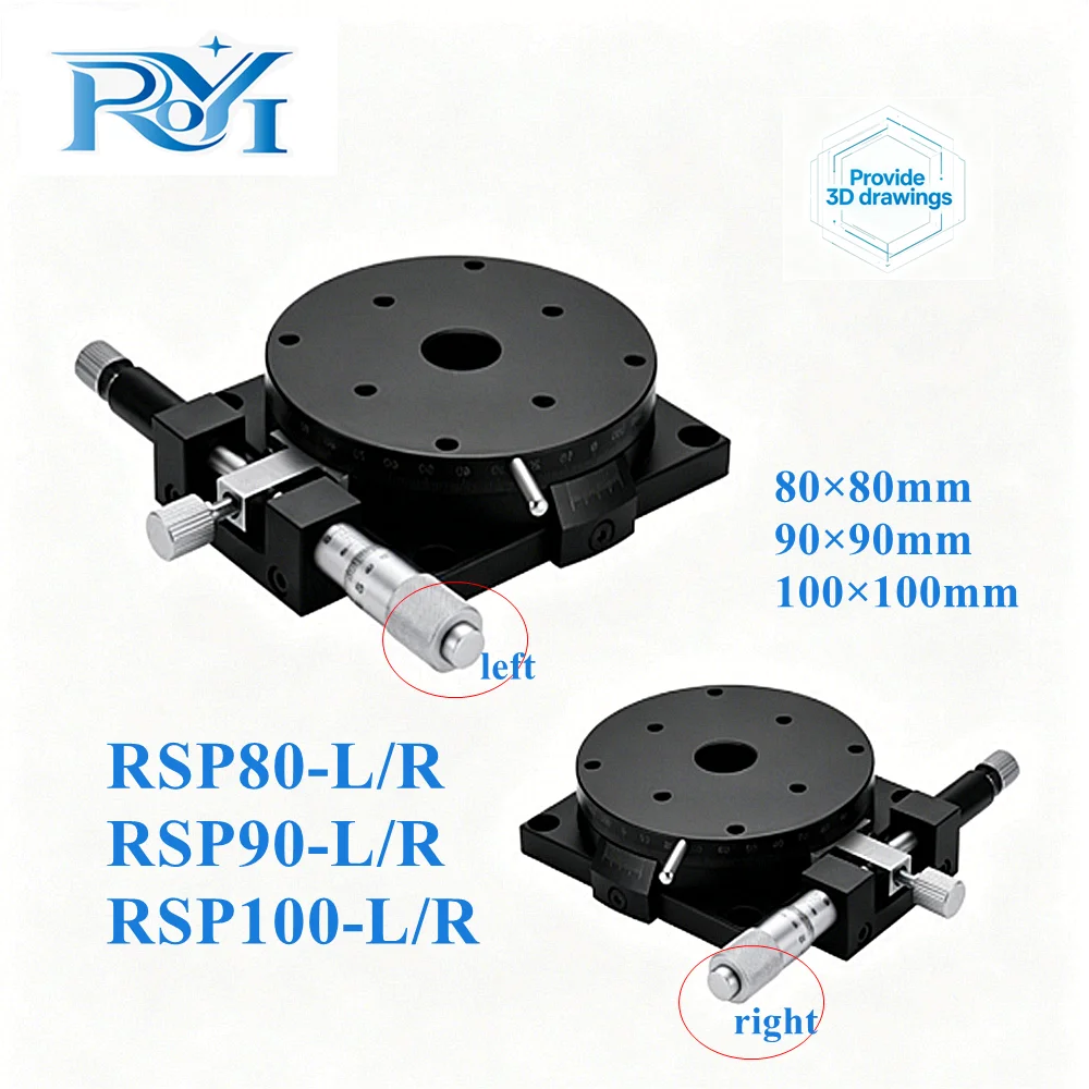 R Axis 80-100mm RSP80-L/R RSP90-L/R RSP100-L/R 360 Degree High Precision Rotary Sliding Table Angle Manual Adjustment Platform