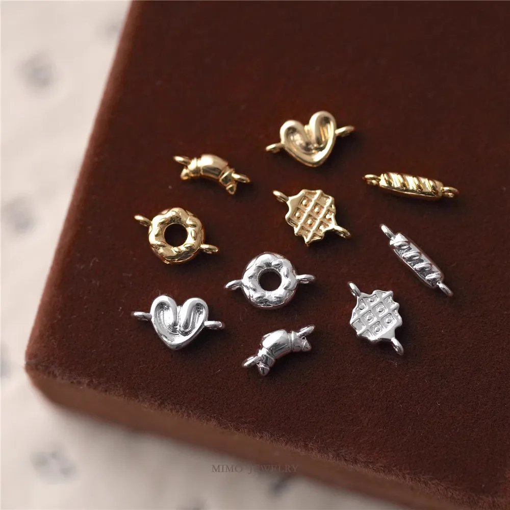 

1PCS Copper Plated with Real Gold Afternoon Tea Mini Pastry Double Pendant DIY Handmade Accessory