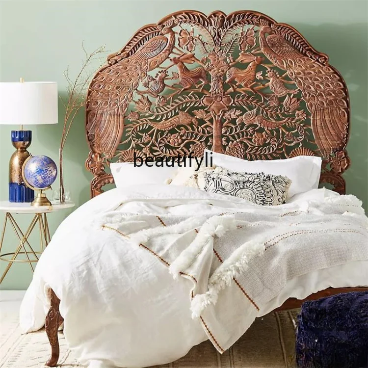 Hollow Carved Solid Wood Double Bed Southeast Asia Vintage Animal Carved Princess Bed Bed & Breakfast Custom Furniture