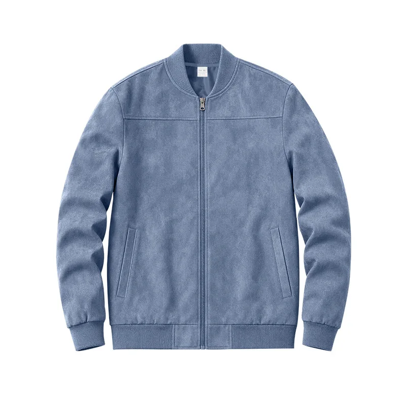 Men's Autumn and Winter Casual Plus Size Jacket Suede Zipper Stand-Up Collar Long-Sleeved Jacket