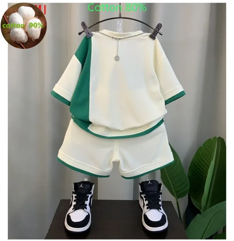 Korean Children\'s Clothes 2024 Summer Teenage Boy Letter Outfit New Kid Suit Thin Short Sleeves T-shirt + Shorts Two Piece Set