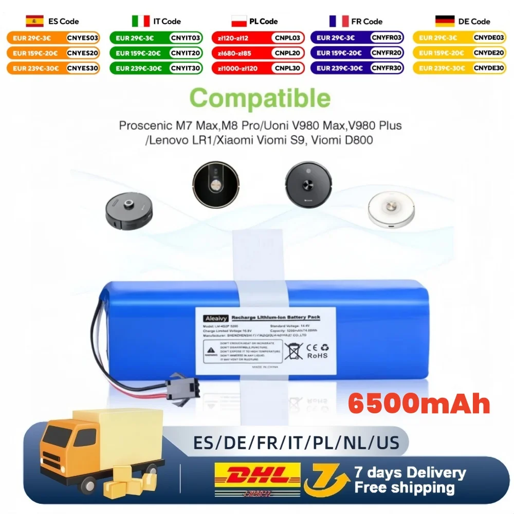 6500 mAh Batterie Für XiaoMi Lydsto R1 Roidmi Eve Plus Viomi S9 Roboter Staubsauger Batterie Pack