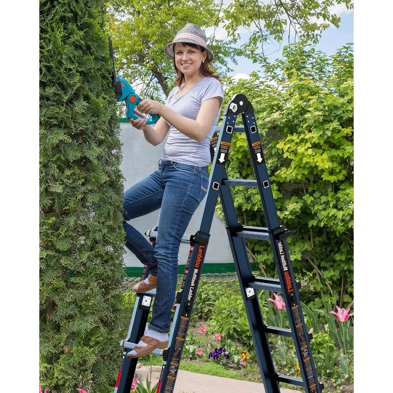 Ladder, A Frame 5 Step Ladder Extension,17 Ft Anti-Slip Multi Position Ladder,330 lbs Security Load Telescoping Aluminum Ladders