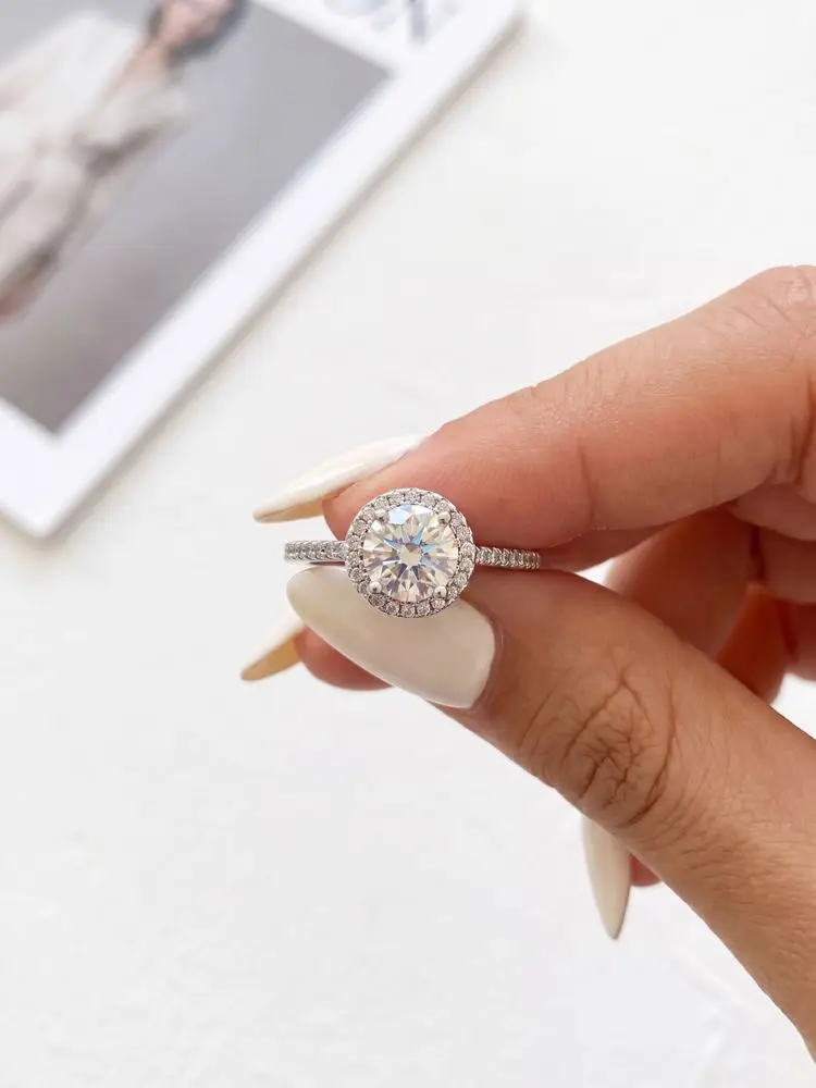 DWJ 1CT Rrond Real Moissanite Diamond Rings For Women Real 925 Sterling Silver High Quality Daily Wear Luxury Fine Jewelry
