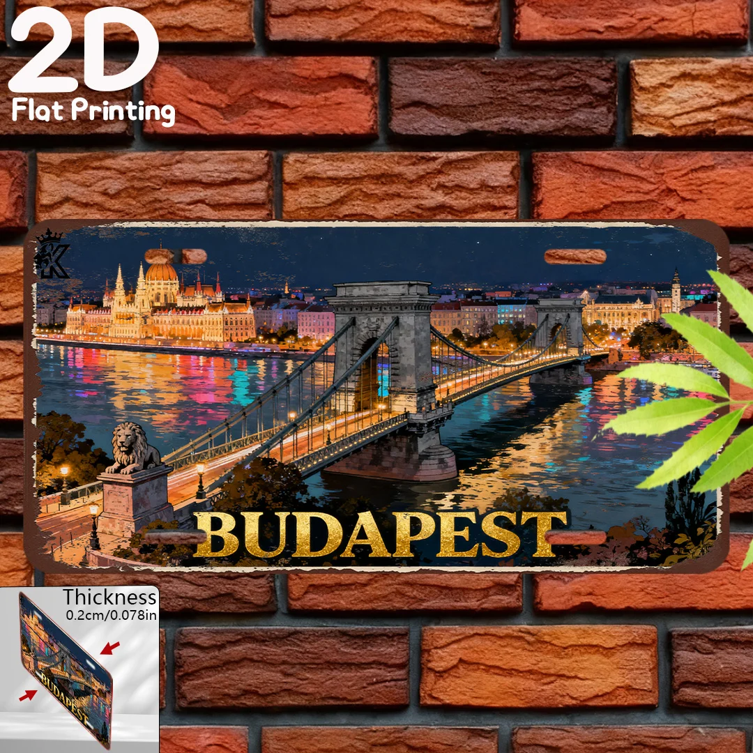 2D Flat, 2D Flat Printing, 1pc,, for Decor Only, Decorative Plaque & Statues (15.24cm X 30.48cm), Budapest Hungary, Vintage Wall