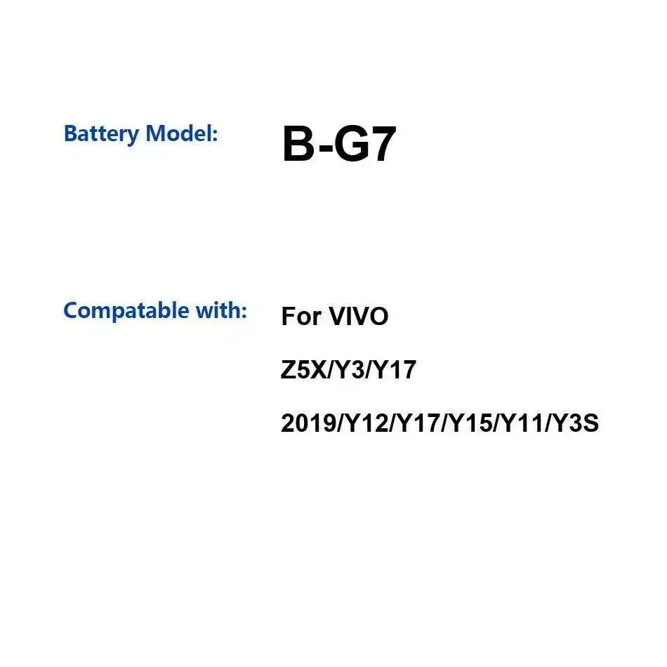 

B-G7 для Vivo Z5X Y3 Y17 2019 Y12 Y15 Y11 Y3S аккумулятор мобильного телефона 5000 мАч долговечный