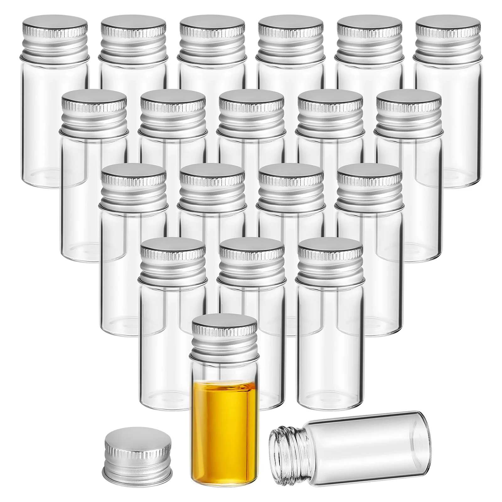 20 Pcs Empty Bottles with Aluminum Caps Clear Glass For Candy Mini Screw Top Lid Travel Small Container Sample Containers