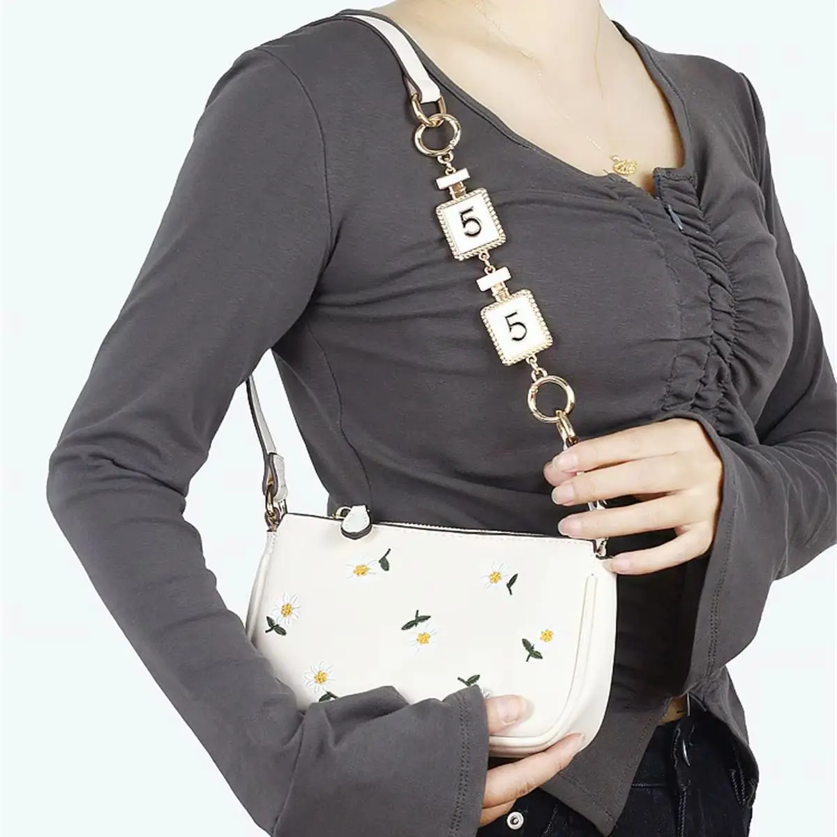 HOLINFASHION Number 5 Extend Chain Not Easy Fade Bag Metal Chain Gold White Silver Luxury Bag Purse Chain Strap 18.5cm