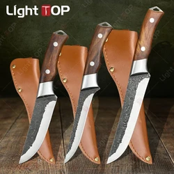 Hand Forged Butcher Cleaver Knife Professional Barbecue Knife Fruit Meat Bone Shaving Knives Boning Cutting Tool Wooden Handle