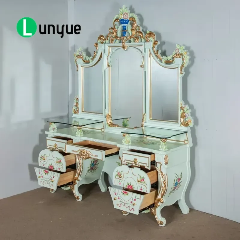 Solid Wood Dresser Luxury Retro Makeup Vanity Table with Mirror Bedroom Furniture Storage Cabinet Classic Design Home Decor