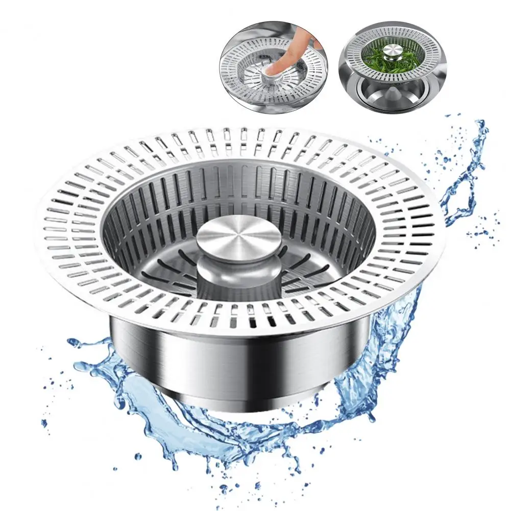 1/2Pcs Kitchen Sink Drain Strainer Press Stopper Quick Drainage Stainless Steel Sink Drain Filter Catcher Basket Cover 싱크대 여과기