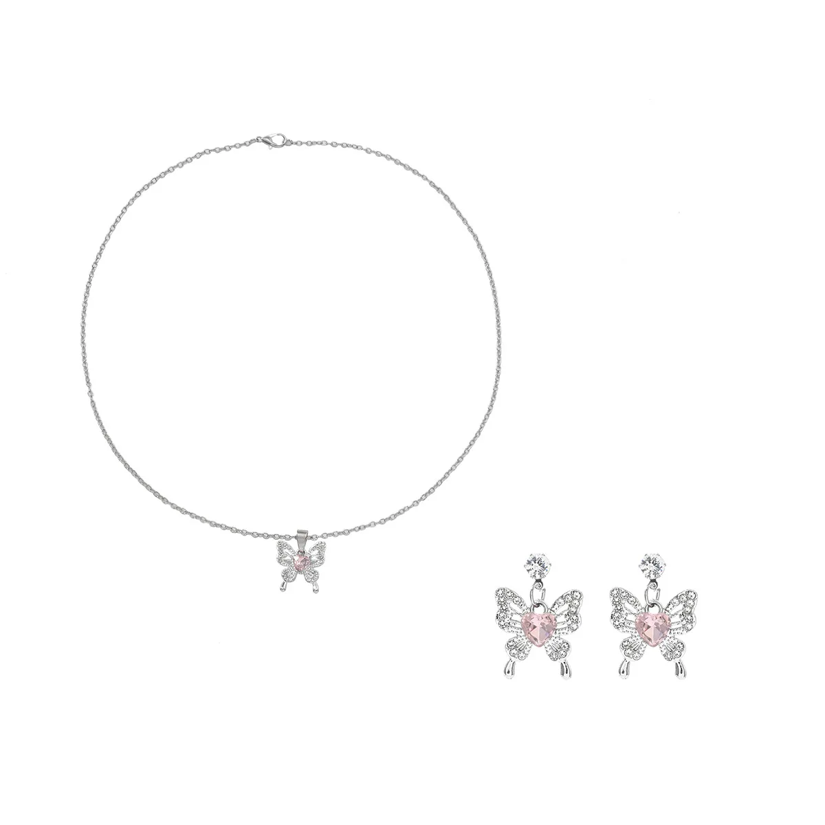 كامل الماس الفراشة قلادة المرأة خفيفة الوزن الفاخرة بسيطة أزياء ساحرة قلادة قلادة وأقراط مجموعة #4