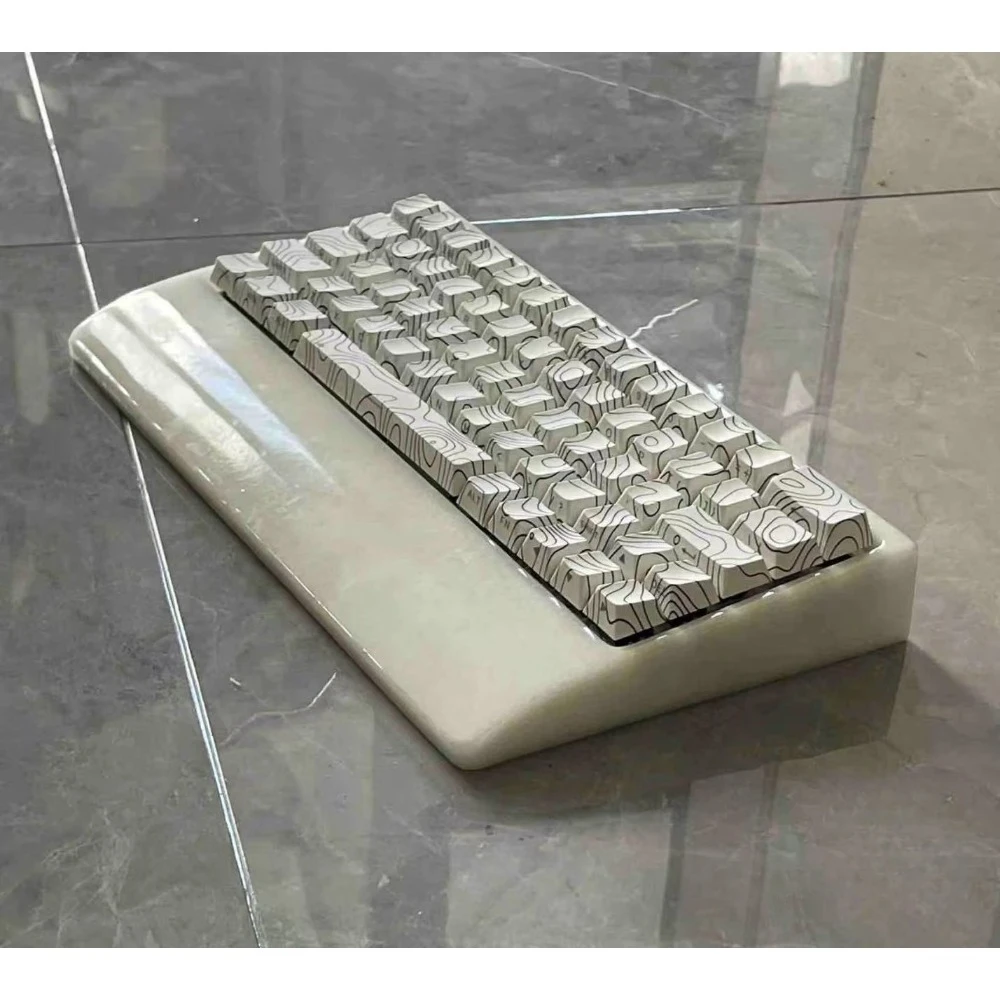 Jade Stone GH60 Keyboard Case 2-in-1 Palm Pad Version Natural Marble Material Glazing Process 60%Layout Mechanical Keyboard Base